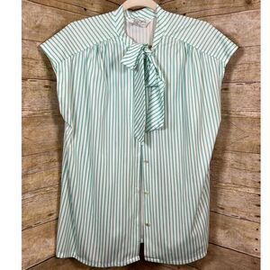 VINTAGE LADY BLAIR BUTTON UP BOW BRIGHT STRIPED EVERYDAY CASUAL CLASSIC